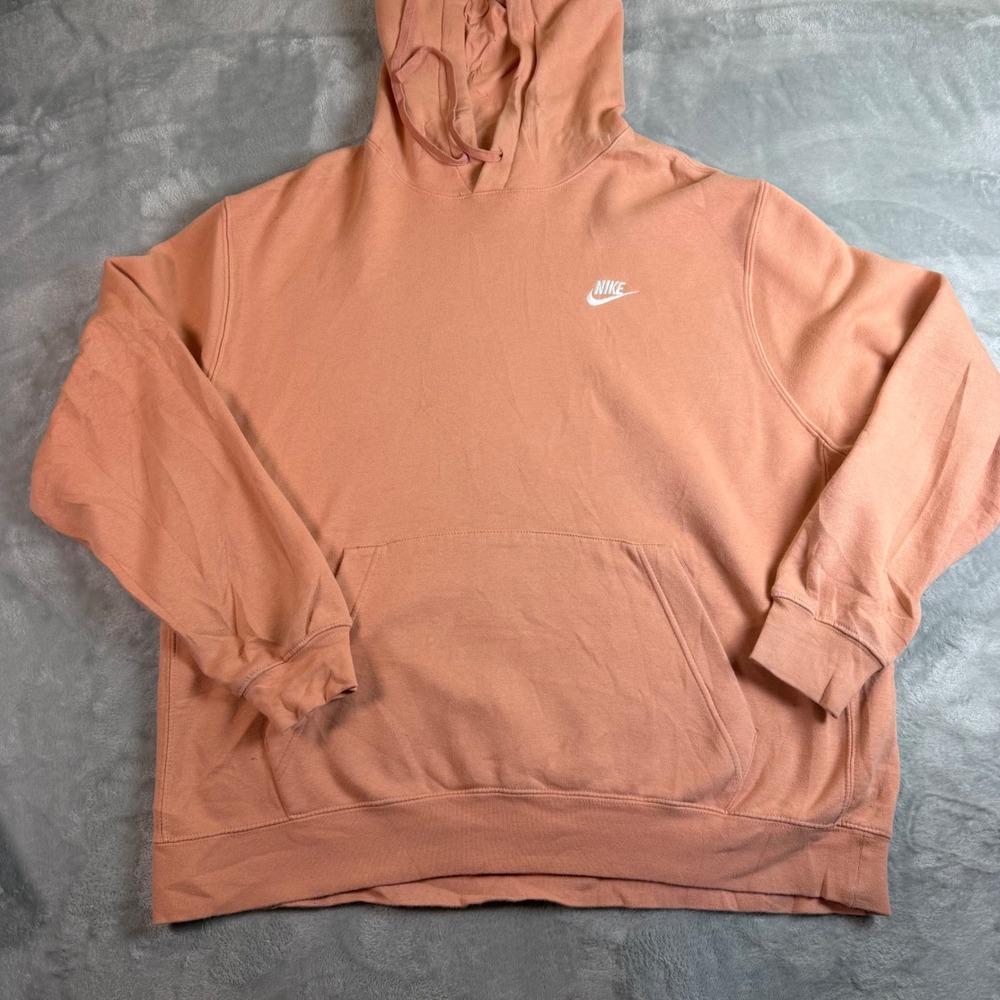 NIKE Club Fleece Hoodie Adult XL Coral Pink Pullover Logo Sweatshirt Minimalist